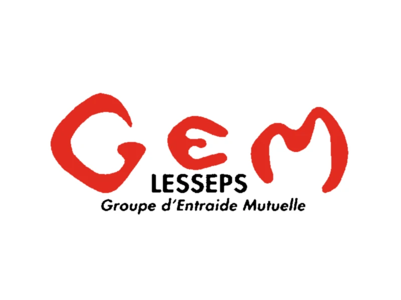 Logo du GEM Lesseps, groupe d’entraide mutuelle de Montpellier, en lettres rouges sur fond blanc
